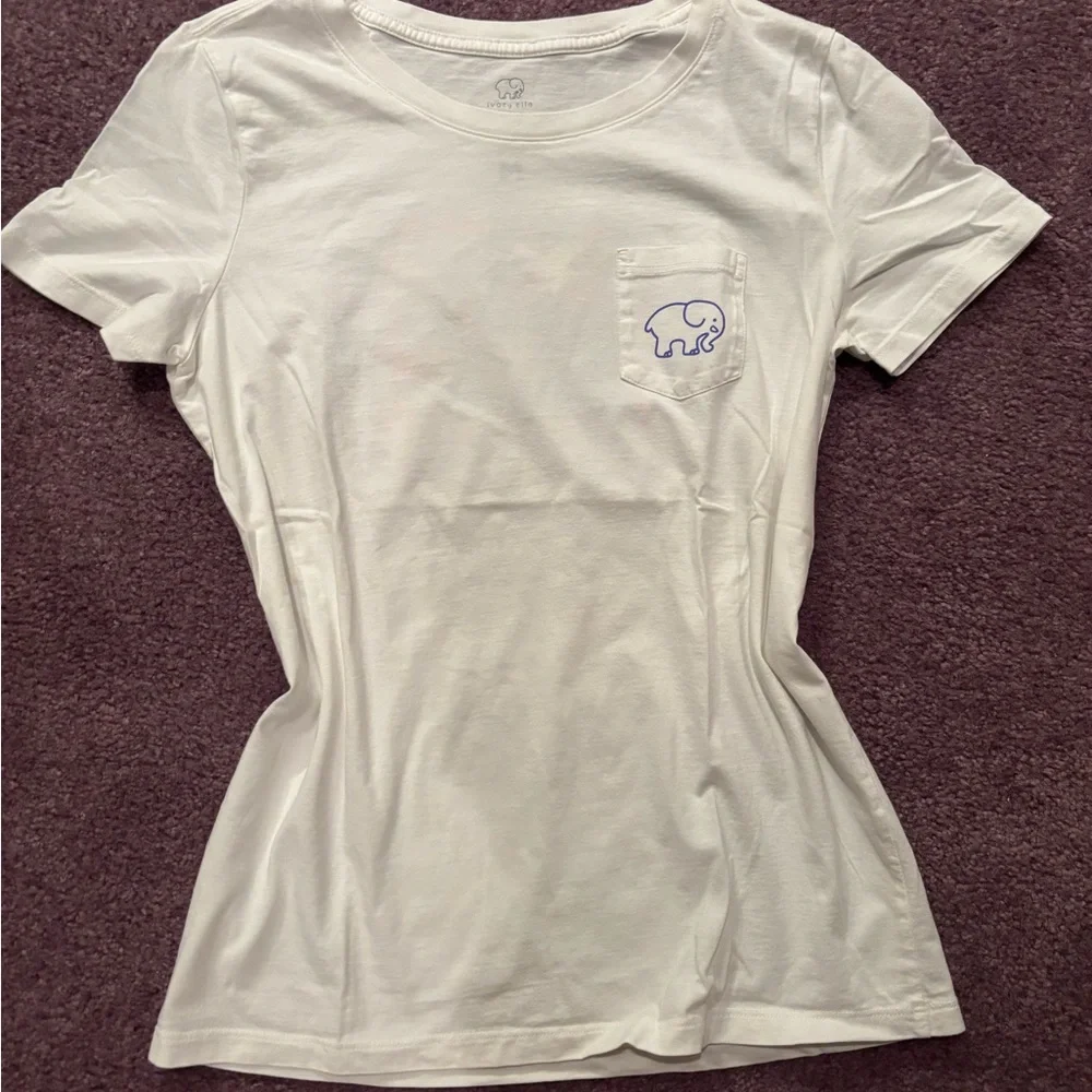 White T-Shirt with Purple Elephant Design - Picture 1 of 5